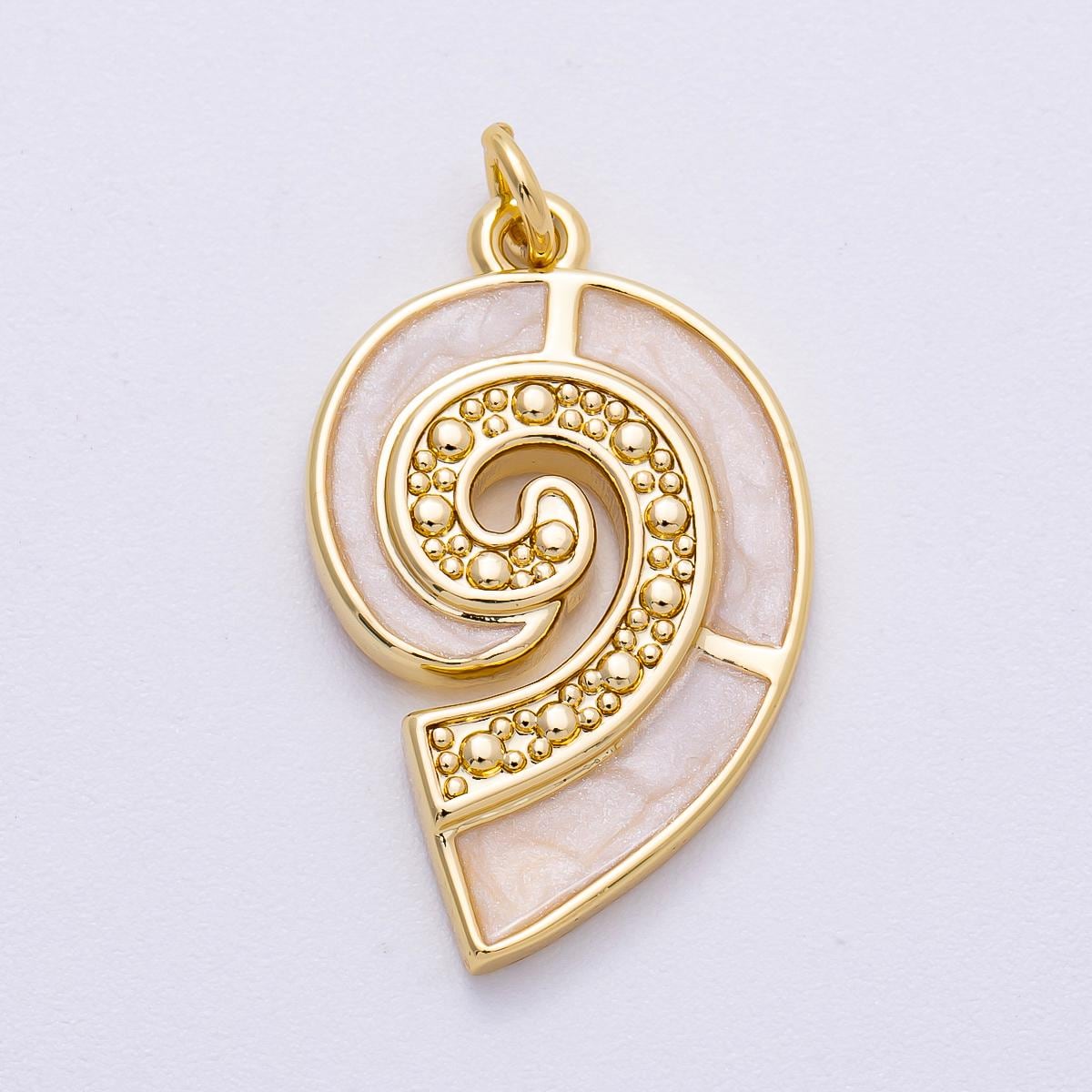 16K Gold Filled 28mm Micro Paved CZ Shell Pearl Conch Sea Shell Charm Coastal Pendant Beach Lover Abstract Gift for her | Charms-00497