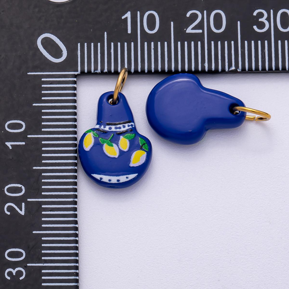 PVD Stainless Steel 15mm Lemon Mediterranean Blue Vase Enamel Charm Summer Fruit Jug Pendant Jewelry Supply custom Necklace | Charms-00499