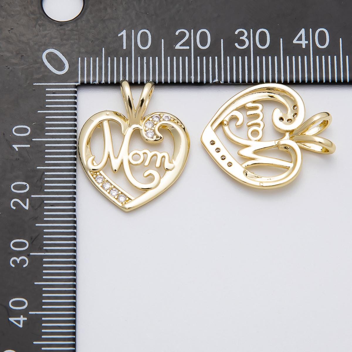 16K Gold Filled 23mm Pretty "MOM" Micro Paved CZ Heart Pendant Love Jewelry for Mother Elegant Gift for Her DIY Necklace | Charms-00463