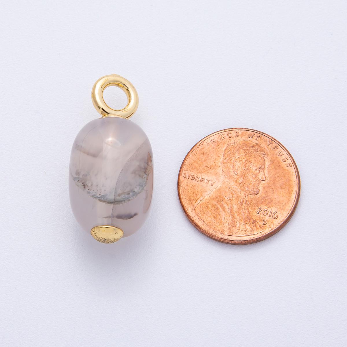 Natural Grey Gemstone Pendant 28mm 18k Gold Filled Minimalist Charm Healing Crystal Jewelry for Custom Necklace Gift for Her | CHARMS-00478