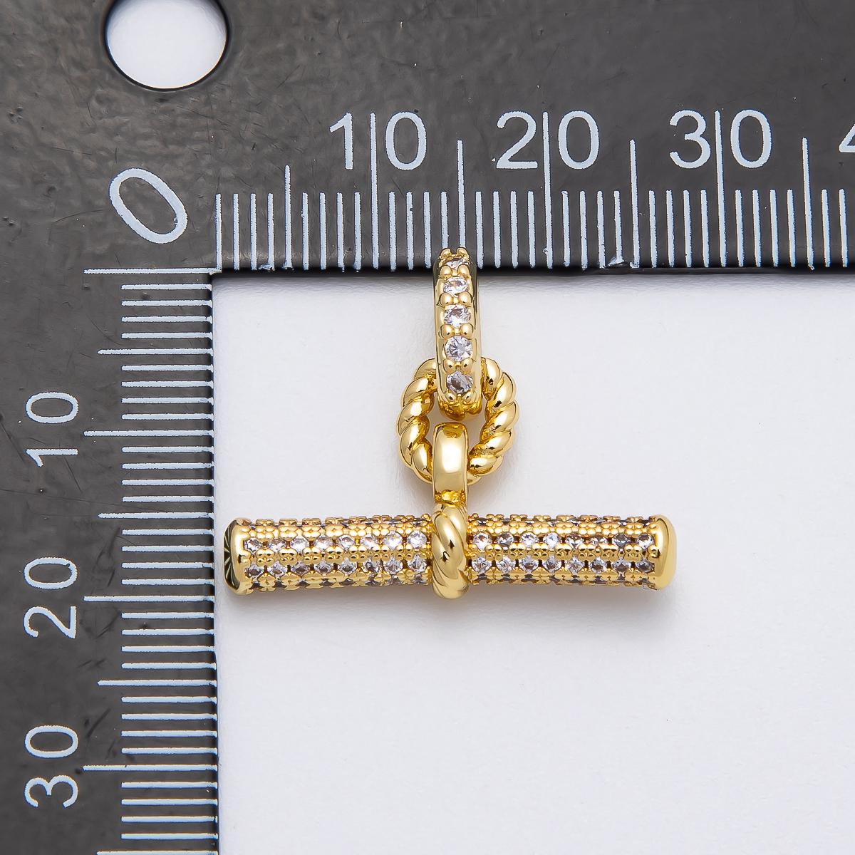 16K Gold Filled Micro Paved CZ Toggle Bar Finding Charm Textured Cable Link T-Bar Enhancer for Necklace Jewelry Gift | Findings-00133