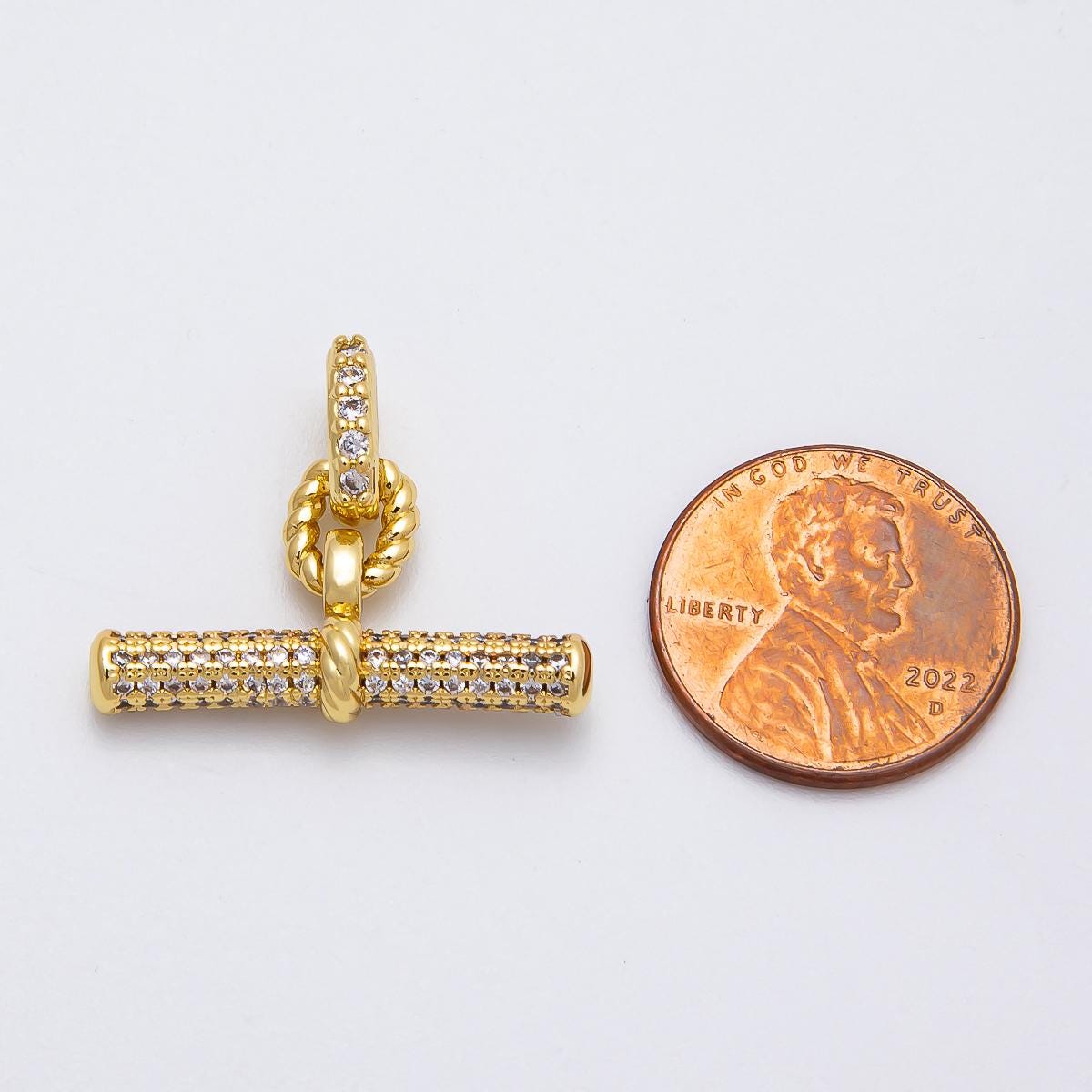 16K Gold Filled Micro Paved CZ Toggle Bar Finding Charm Textured Cable Link T-Bar Enhancer for Necklace Jewelry Gift | Findings-00133