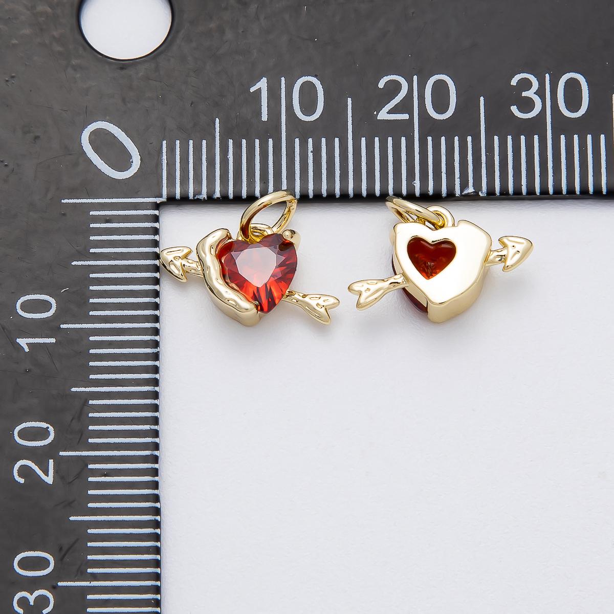 16k Gold Filled Cupid Arrow Heart Charm 8.2mm Red Gemstone Romantic Pendant Love themed DIY Jewelry Supply custom Necklace | CHARMS-00460