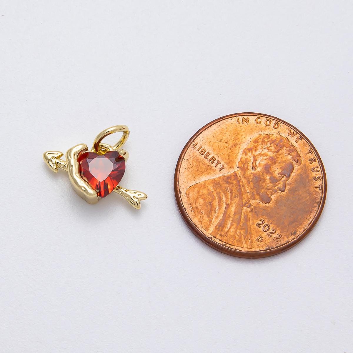 16k Gold Filled Cupid Arrow Heart Charm 8.2mm Red Gemstone Romantic Pendant Love themed DIY Jewelry Supply custom Necklace | CHARMS-00460