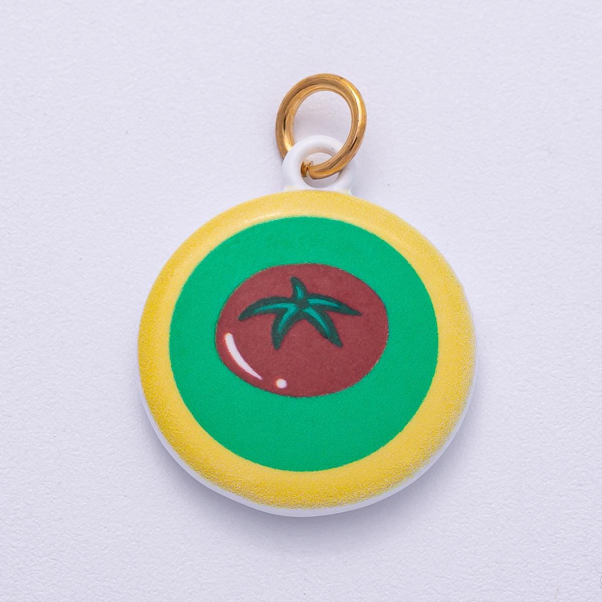 PVD Stainless Steel 23mm Tomato Multicolor Enamel Round Charm Foodie Gift for her Pop art veggie pendant diy supply necklace | Charms-00500
