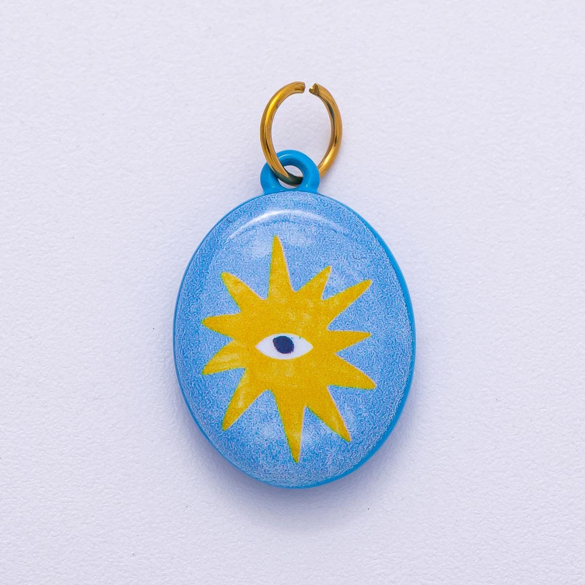 PVD Stainless Steel 20mm Blue Sun Eye Enamel Oval Charm | Charms-00504