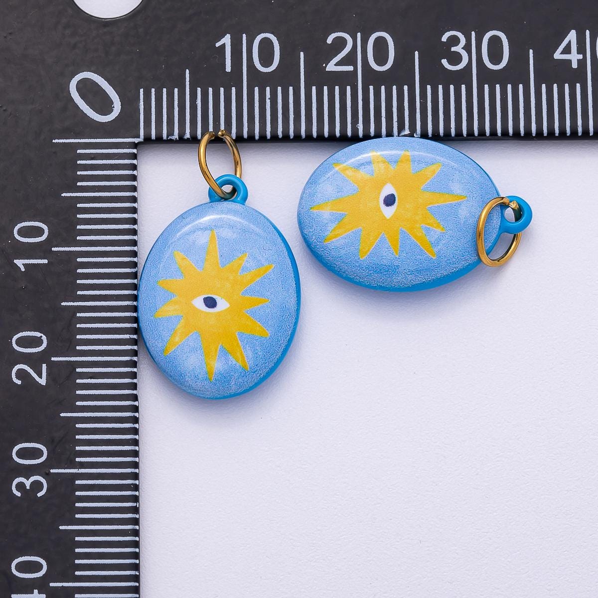 PVD Stainless Steel 20mm Blue Sun Eye Enamel Oval Charm | Charms-00504