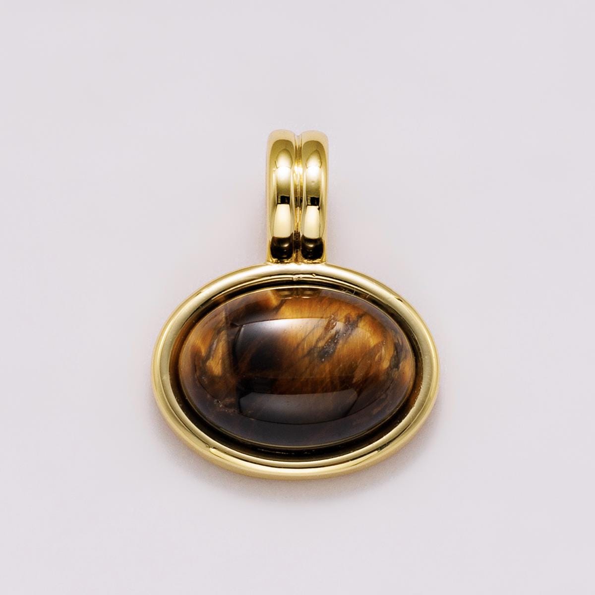 16k Gold Filled 21mm Tiger Eye Gemstone Pendant Protection Stone Charm Minimalist Boho Style DIY Jewelry Supply for Necklace | CHARMS-00548