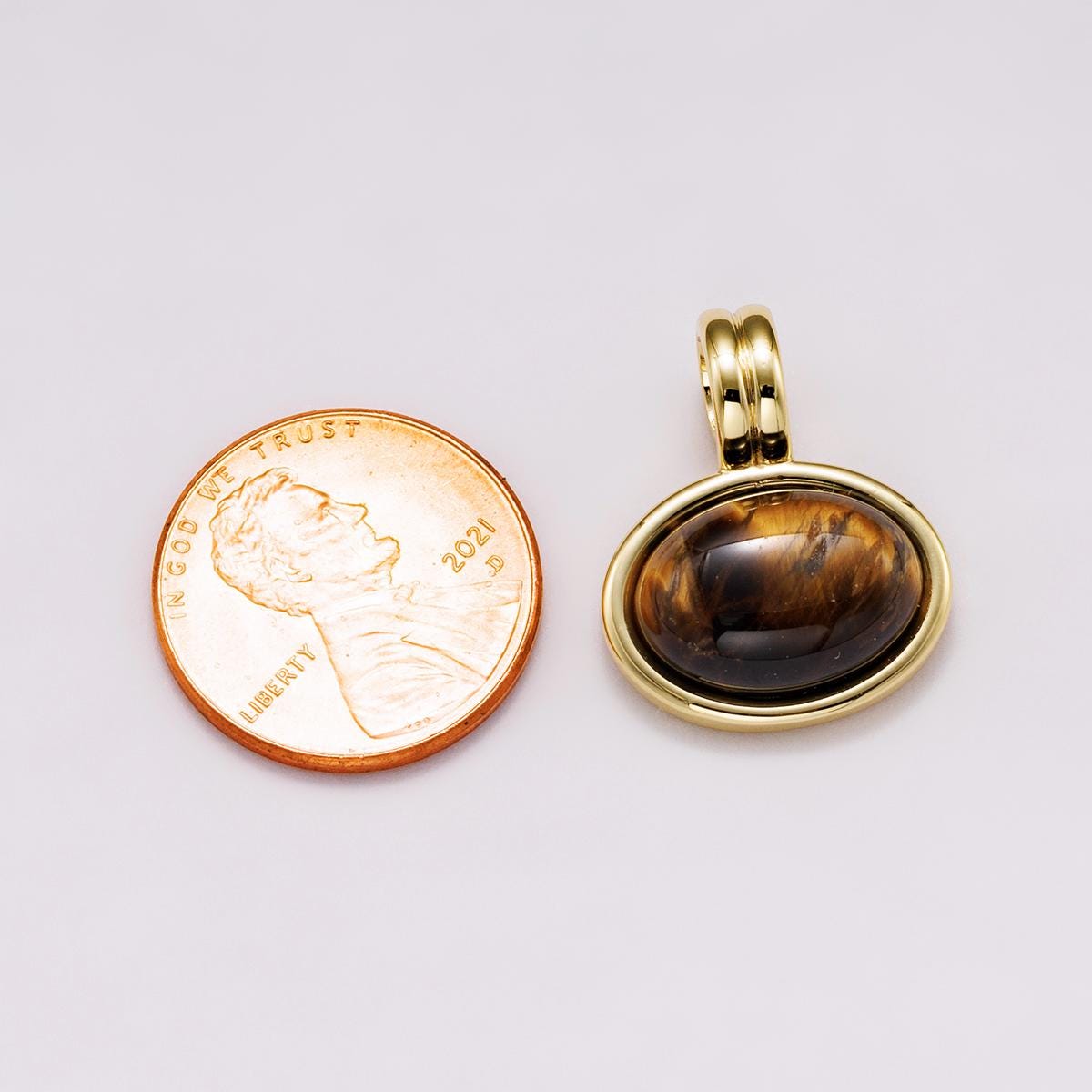 16k Gold Filled 21mm Tiger Eye Gemstone Pendant Protection Stone Charm Minimalist Boho Style DIY Jewelry Supply for Necklace | CHARMS-00548