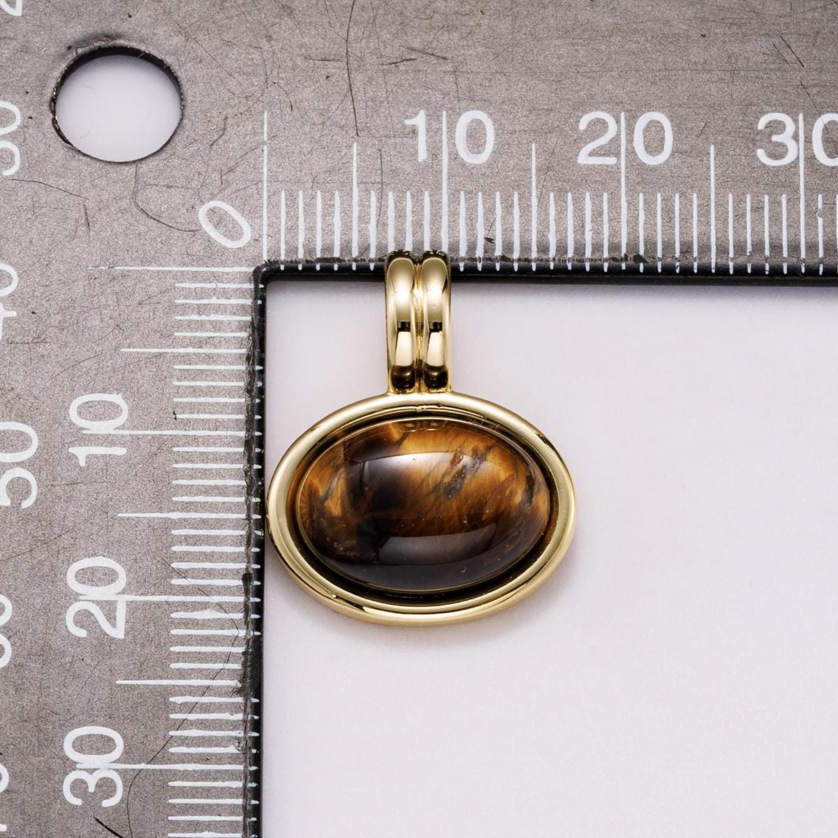 16k Gold Filled 21mm Tiger Eye Gemstone Pendant Protection Stone Charm Minimalist Boho Style DIY Jewelry Supply for Necklace | CHARMS-00548