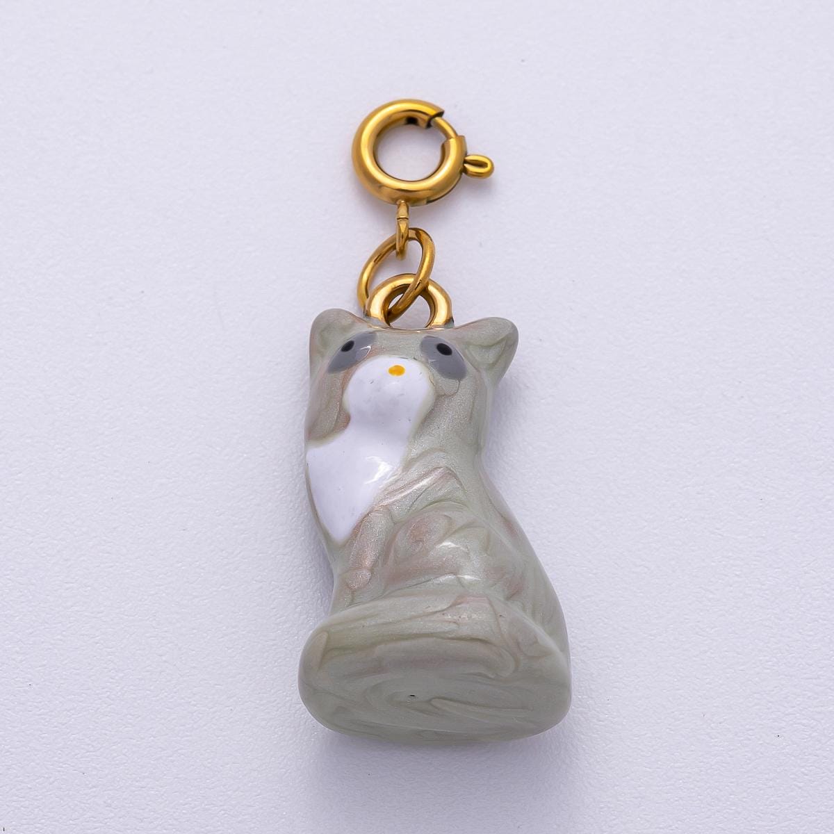 PVD Stainless Steel 24mm Grey Kitty Cat Pet Enamel Charm Ceramic Animal Pendant for DIY Jewelry Whimsical Accessory Supply | Charms-00512