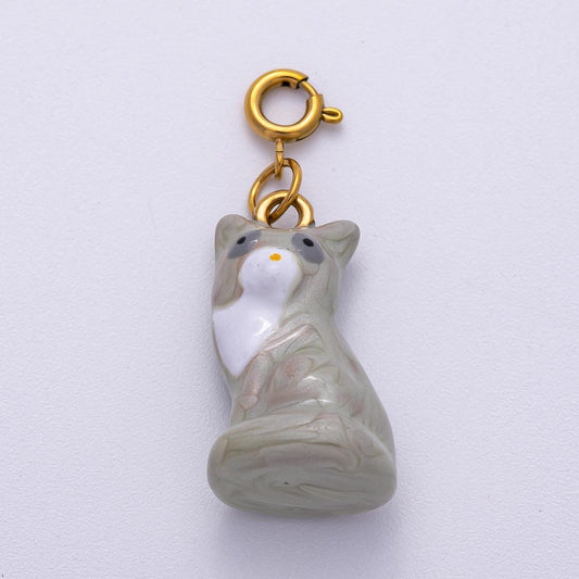 PVD Stainless Steel 24mm Grey Kitty Cat Pet Enamel Charm Ceramic Animal Pendant for DIY Jewelry Whimsical Accessory Supply | Charms-00512
