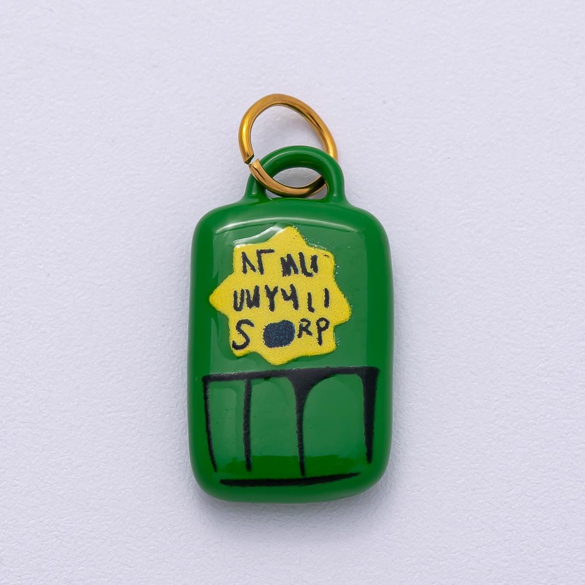 PVD Stainless Steel 20mm Green Juice Box Enamel Rectangle Charm Pop Art Ceramic Pendant for DIY Jewelry Enamel Soup Tag | Charms-00513