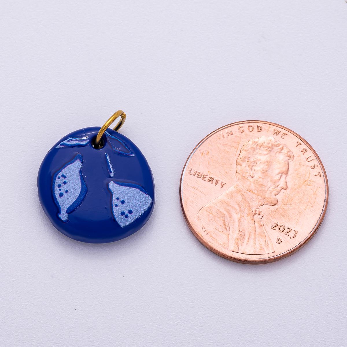 PVD Stainless Steel 15mm Blueberry Fruit Enamel Round Charm Whimsical Berry Accessory DIY Jewelry Supply for custom Necklace | Charms-00514