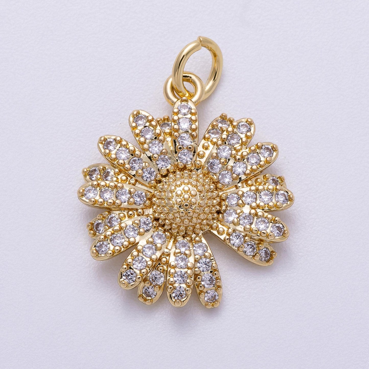 18K Gold Filled Daisy Charm with Clear CZ Flower Pendant Charms-00564