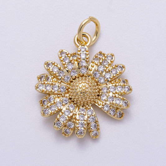 18K Gold Filled Daisy Charm with Clear CZ Flower Pendant Charms-00564