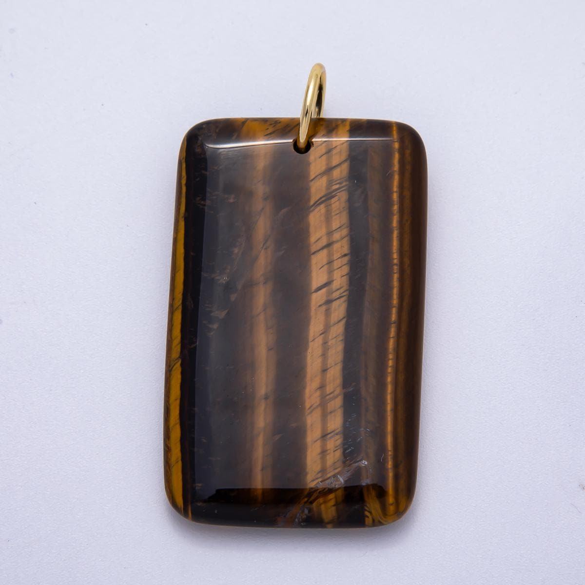 18K Gold Filled 50mm Tiger Eye, Aventurine, Red Jasper Natural Gemstone Rectangle Pendant flat stone charm for diy jewelry | Charms-00530