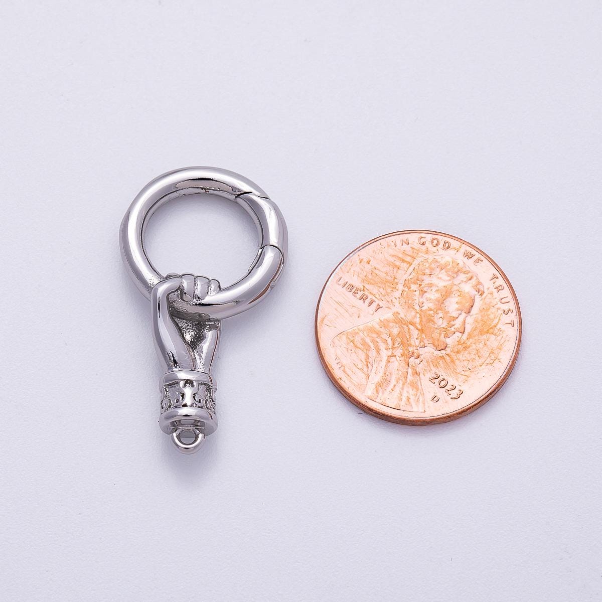 Silver Hand Charm Holder 28.9mm Victorian Style Ring Connector Pendant Link for Necklace Personalized Gift for Him or Her | FINDINGS-00136