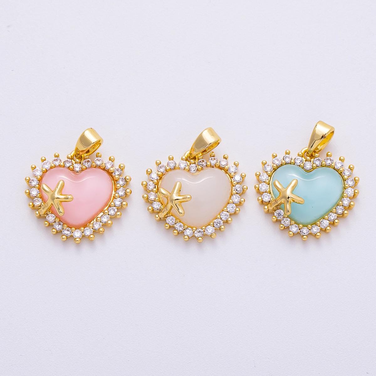16k Gold Filled 15.3mm Heart Starfish Pendant Coastal Enamel Charm Sea Inspired Pastel Jewelry DIY Supply for custom necklace | CHARMS-00485