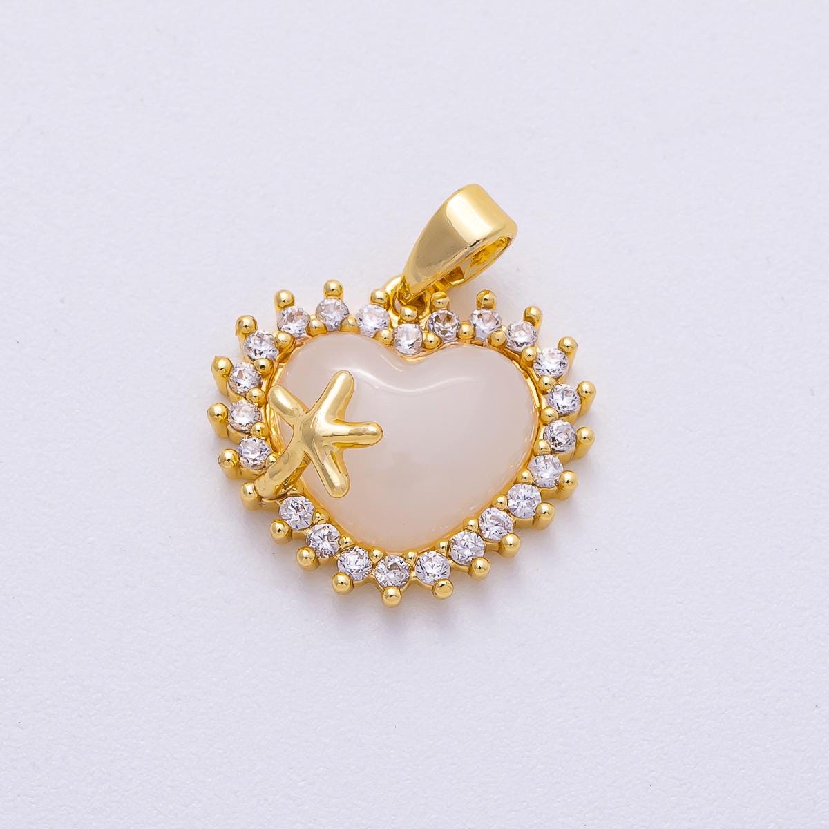 16k Gold Filled 15.3mm Heart Starfish Pendant Coastal Enamel Charm Sea Inspired Pastel Jewelry DIY Supply for custom necklace | CHARMS-00485