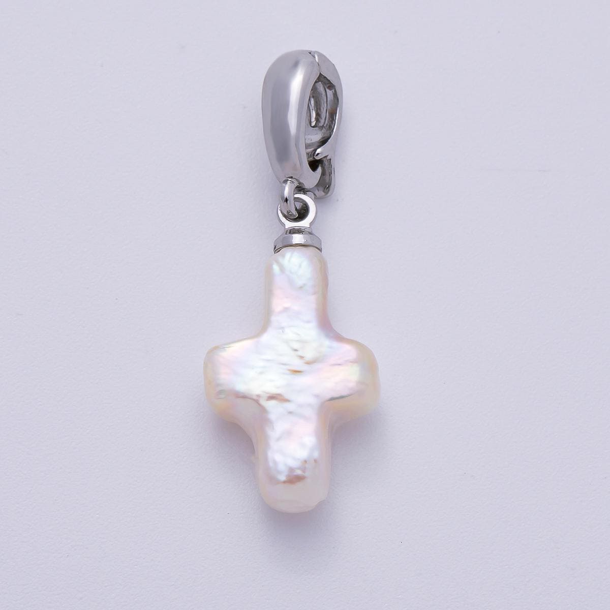 Silver 18.5mm Freshwater Pearl Cross Charm Baroque Pearl Pendant for Jewelry Making Faith Inspired DIY Supply custom necklace | CHARMS-00475