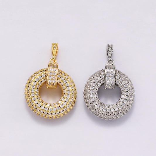 14k Gold Filled 35mm Micro Paved CZ Donut Pendant Circular Medallion DIY Supply for Jewelry Making custom necklace bracelet | CHARMS-00560