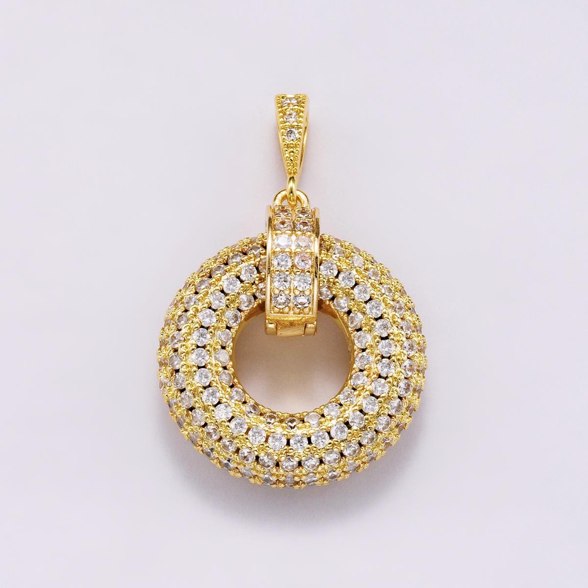 14k Gold Filled 35mm Micro Paved CZ Donut Pendant Circular Medallion DIY Supply for Jewelry Making custom necklace bracelet | CHARMS-00560