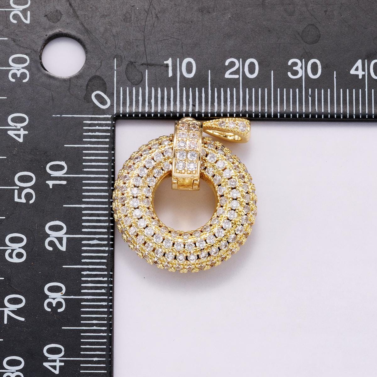 14k Gold Filled 35mm Micro Paved CZ Donut Pendant Circular Medallion DIY Supply for Jewelry Making custom necklace bracelet | CHARMS-00560