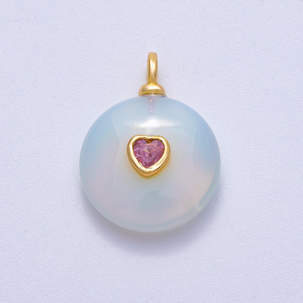 18K Gold Filled 24mm Heart CZ Embedded Natural Gemstone Round Pendant Birthstone Jewelry for DIY Necklace Bracelet Making | Charms-00533