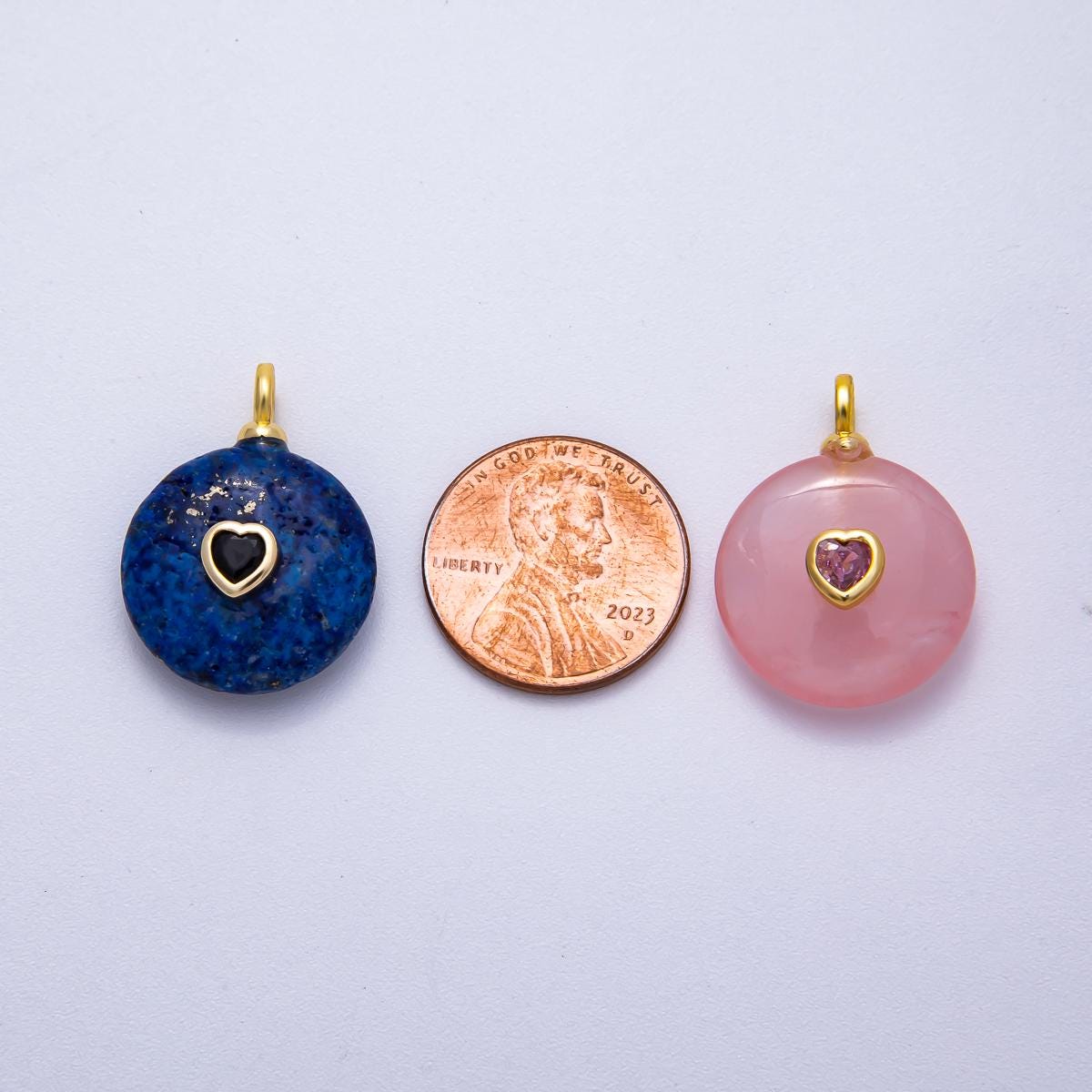 18K Gold Filled 24mm Heart CZ Embedded Natural Gemstone Round Pendant Birthstone Jewelry for DIY Necklace Bracelet Making | Charms-00533