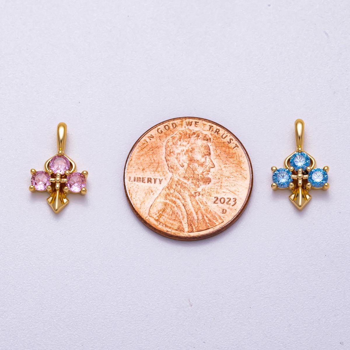 Gold Filled Pink Blue CZ Cross Charm Pendant