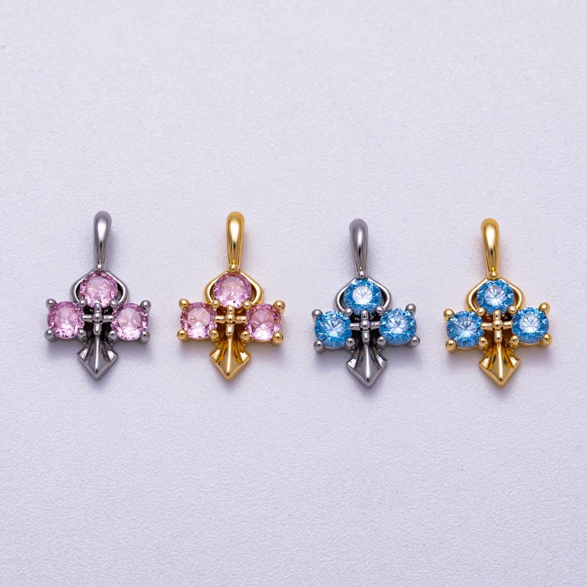 Gold Filled Pink Blue CZ Cross Charm Pendant