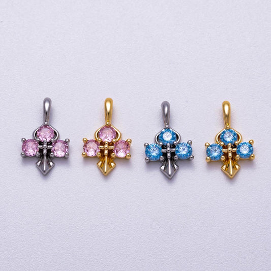 Gold Filled Pink Blue CZ Cross Charm Pendant
