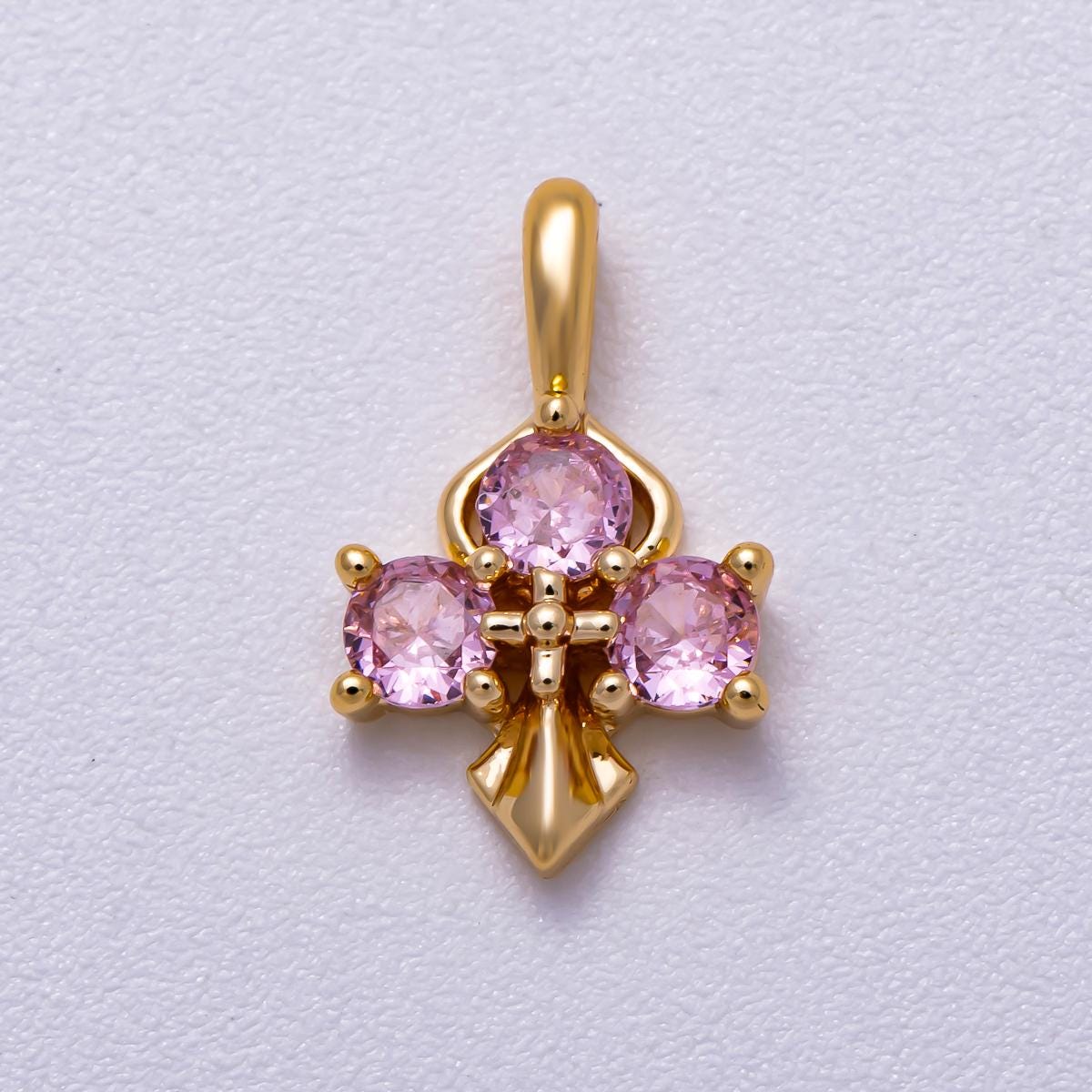 Gold Filled Pink Blue CZ Cross Charm Pendant