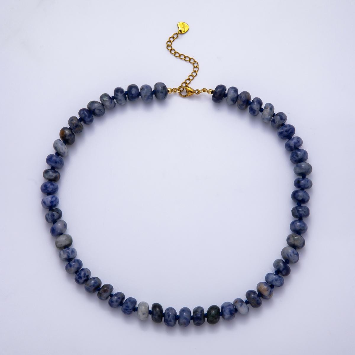 Dainty 6x10 mm Rondelle Gemstone Beaded Necklace Waterproof Beaded 17.3 inch Long w/ PVD Gold Stainless Steel Tarnish Free WA-4362
