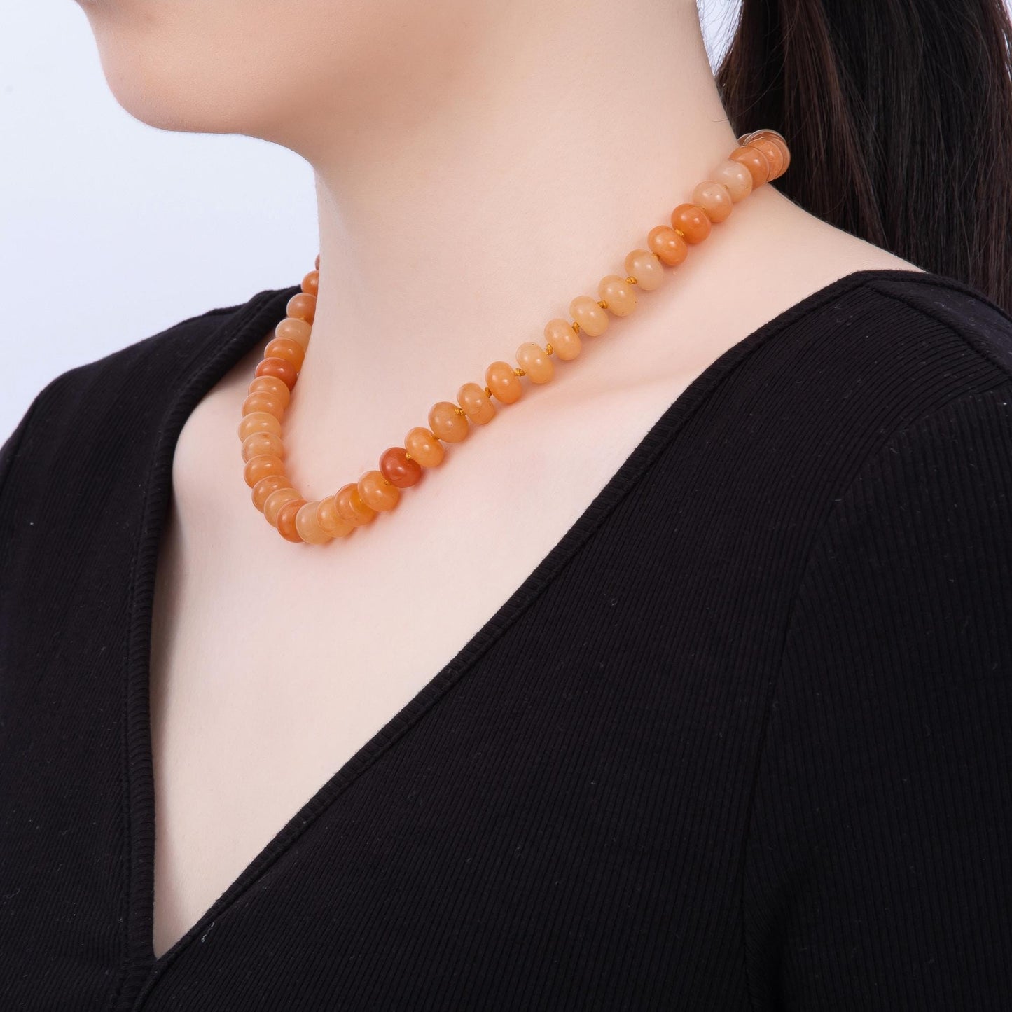 Dainty 6x10 mm Rondelle Gemstone Beaded Necklace Waterproof Beaded 17.3 inch Long w/ PVD Gold Stainless Steel Tarnish Free WA-4362