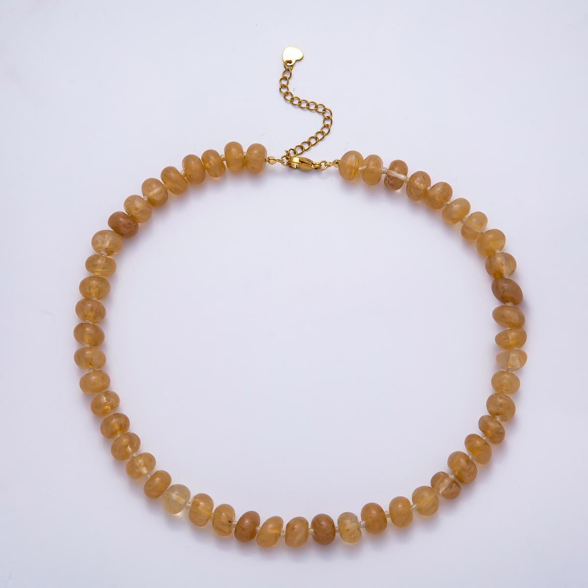 Dainty 6x10 mm Rondelle Gemstone Beaded Necklace Waterproof Beaded 17.3 inch Long w/ PVD Gold Stainless Steel Tarnish Free WA-4362