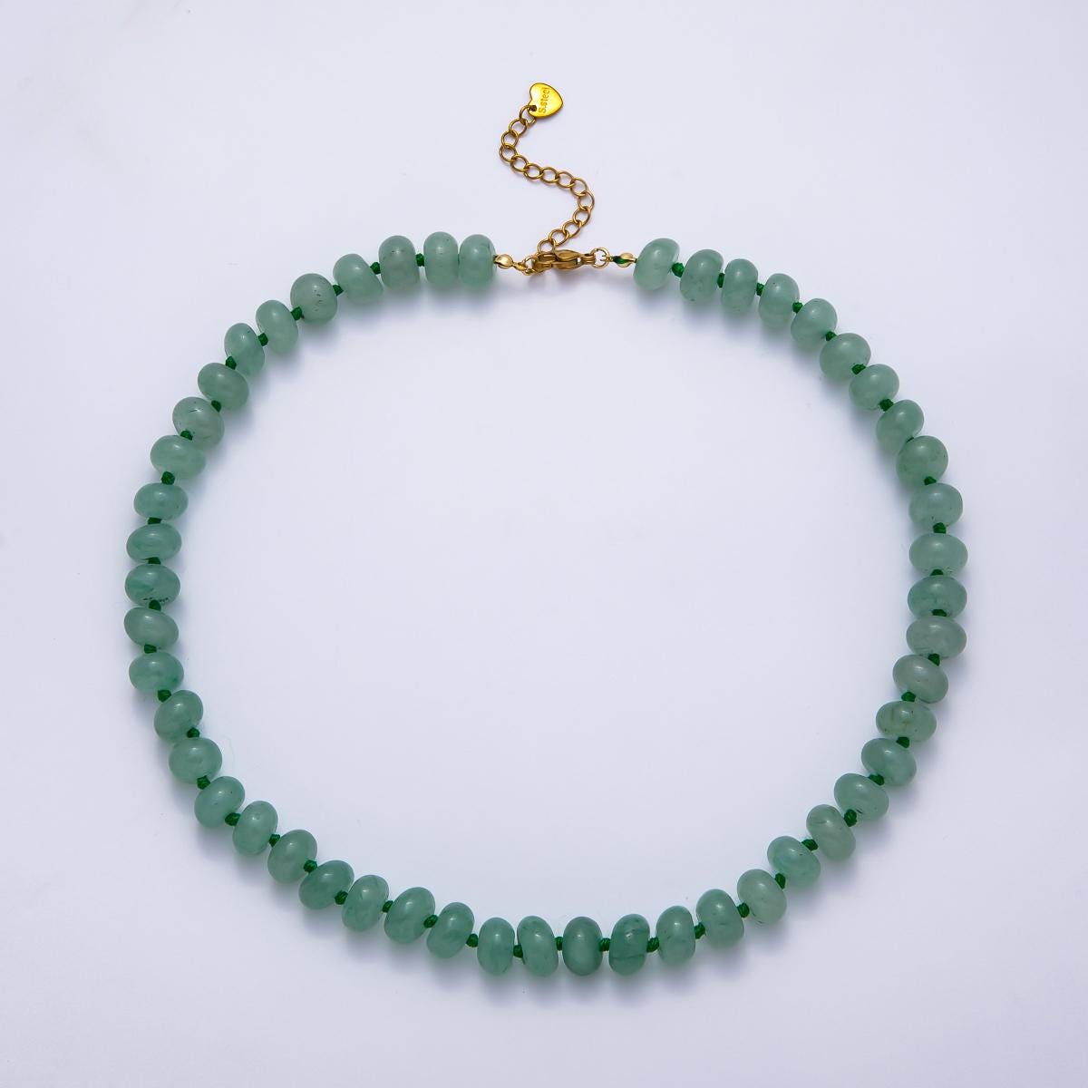 Dainty 6x10 mm Rondelle Gemstone Beaded Necklace Waterproof Beaded 17.3 inch Long w/ PVD Gold Stainless Steel Tarnish Free WA-4362
