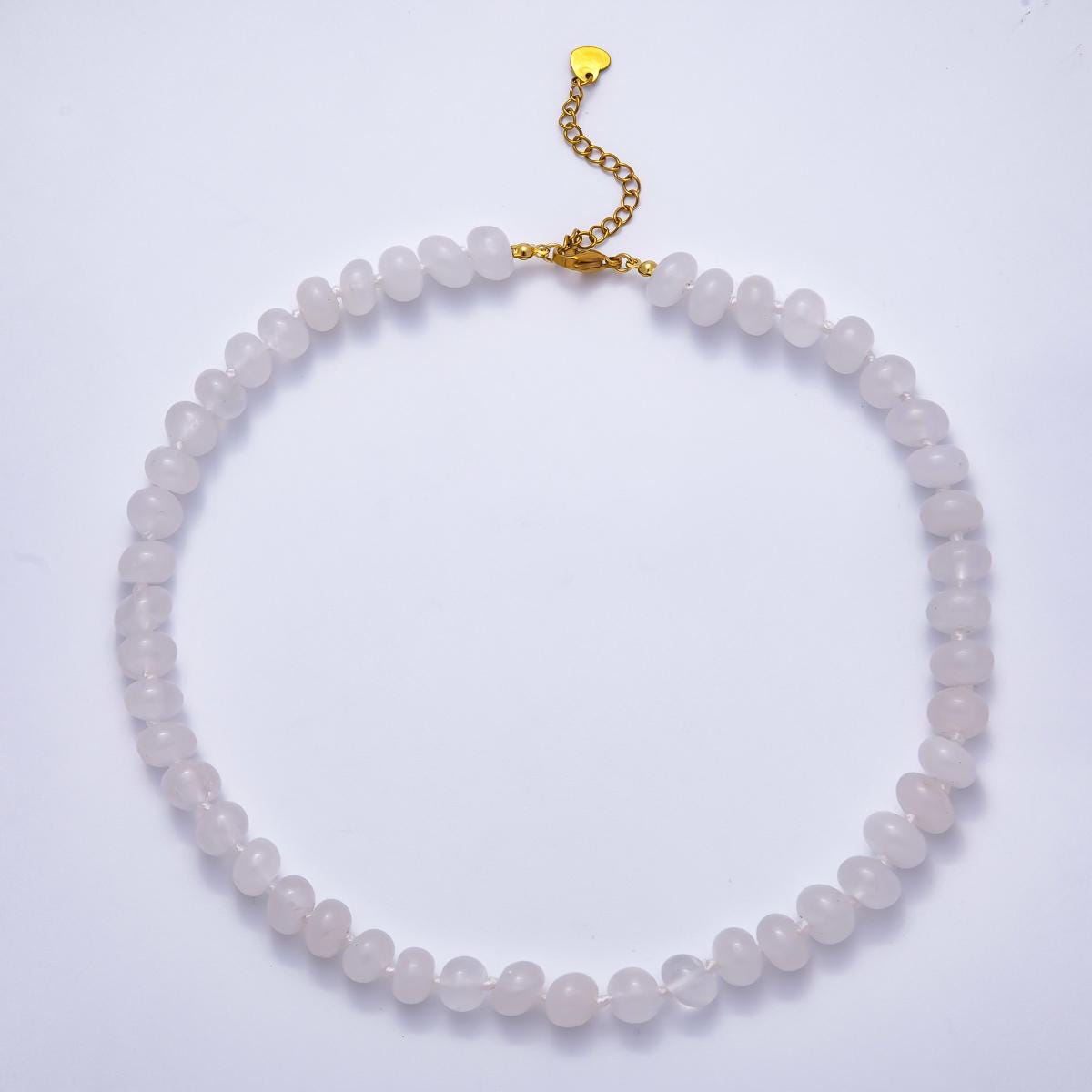 Dainty 6x10 mm Rondelle Gemstone Beaded Necklace Waterproof Beaded 17.3 inch Long w/ PVD Gold Stainless Steel Tarnish Free WA-4362