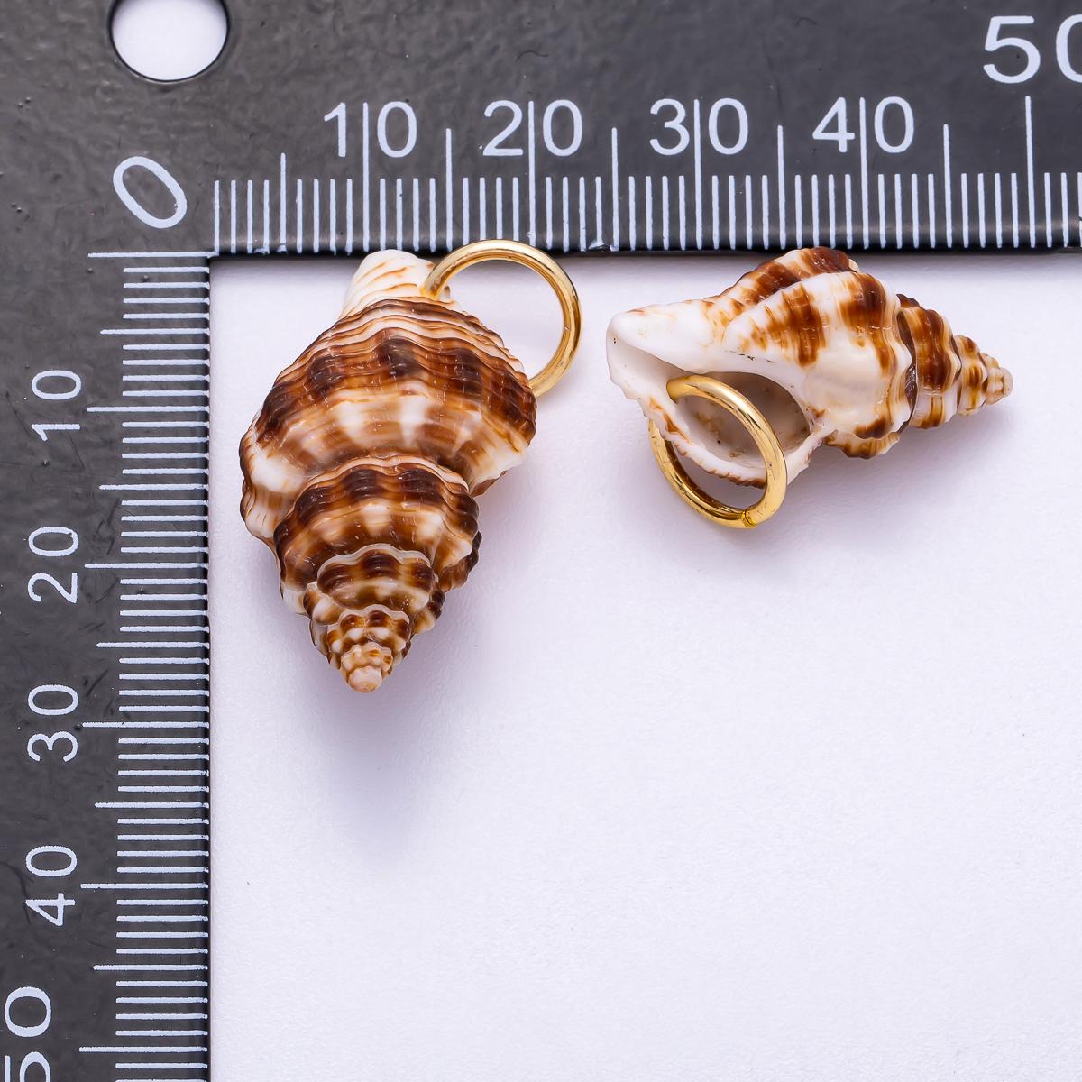 SUMMER 18K Gold Filled 33mm Natural Brown Striped Conch Shell Spiral Charm Nautical Sea Jewelry DIY Supply custom Necklace | Charms-00557