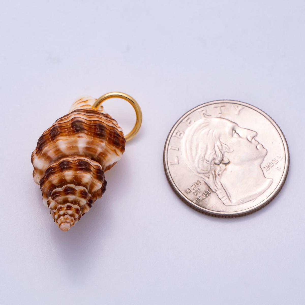 SUMMER 18K Gold Filled 33mm Natural Brown Striped Conch Shell Spiral Charm Nautical Sea Jewelry DIY Supply custom Necklace | Charms-00557
