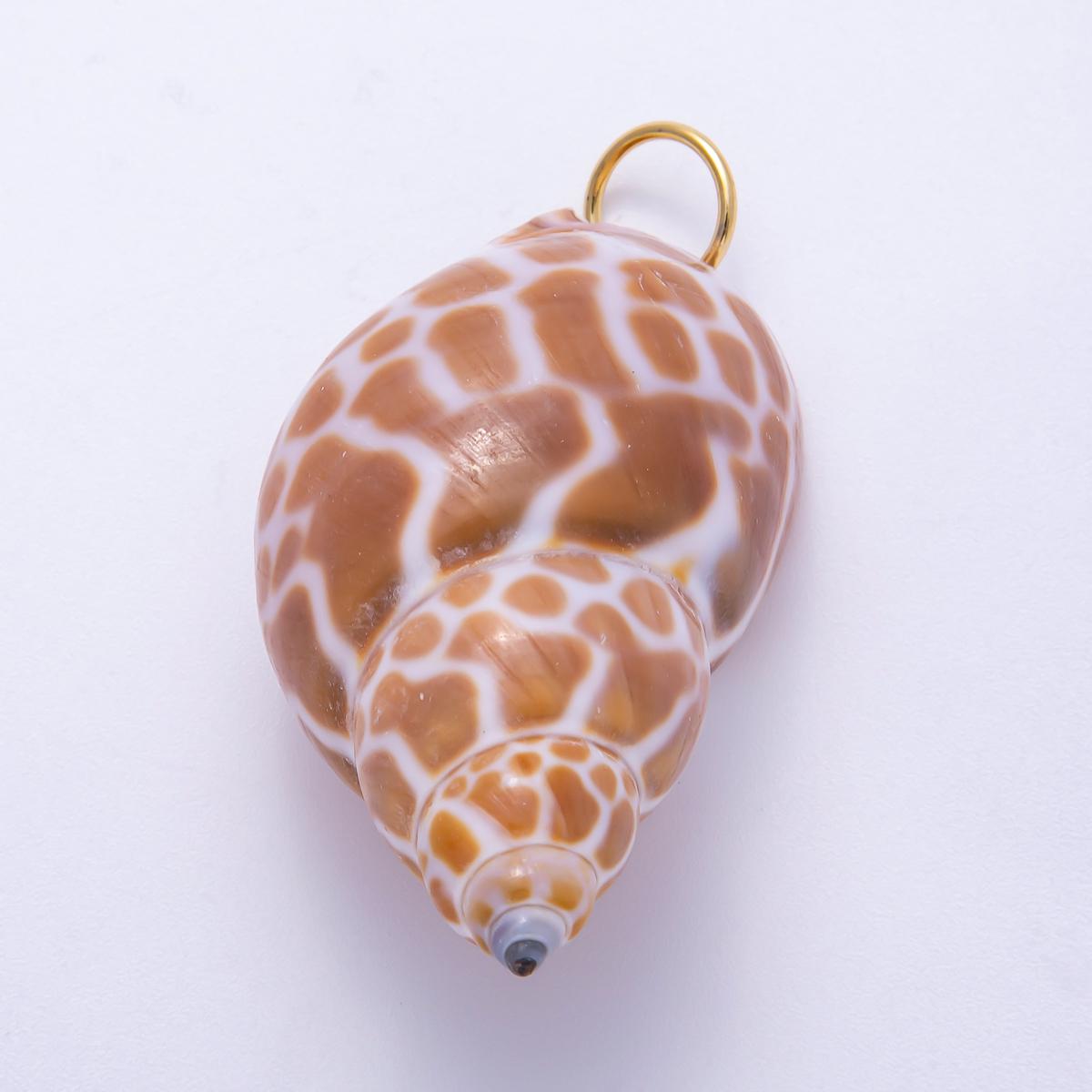 SUMMER 18K Gold Filled 52mm Natural Brown Spotted Conch Shell Pendant Beach Seashell Jewelry DIY Supply custom Necklace | Charms-00559