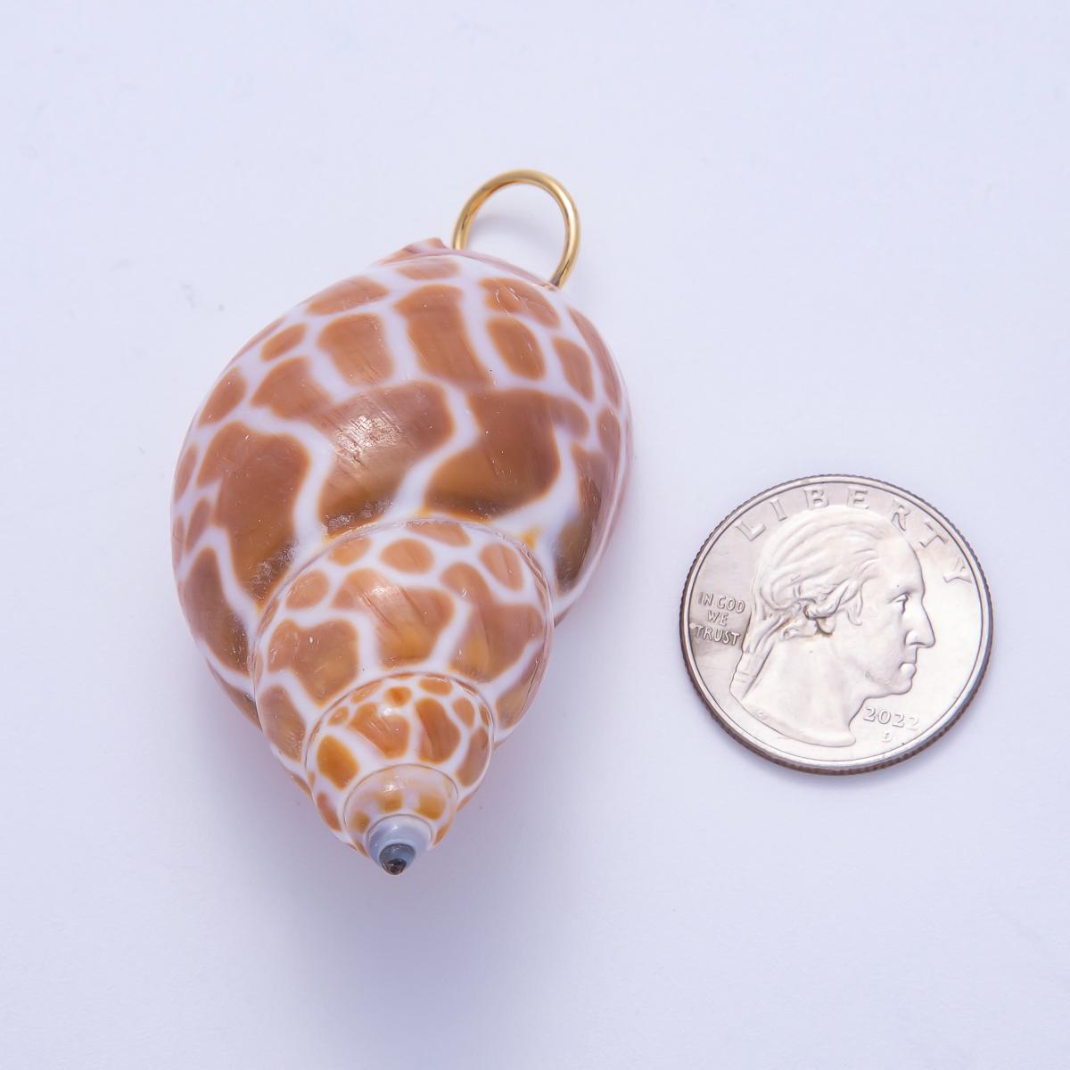 SUMMER 18K Gold Filled 52mm Natural Brown Spotted Conch Shell Pendant Beach Seashell Jewelry DIY Supply custom Necklace | Charms-00559