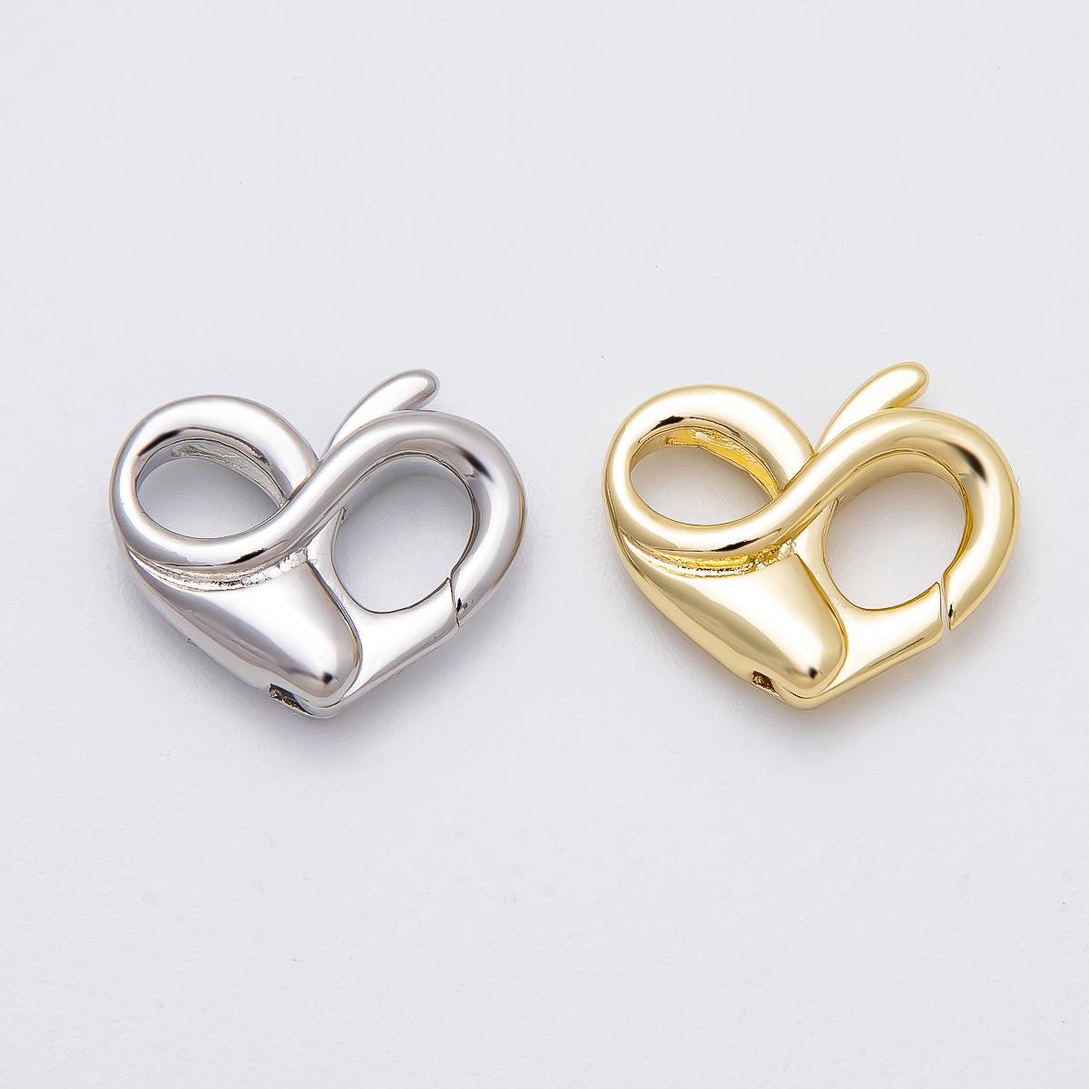 16K Gold Filled 18mm Heart Claw Clasps Findings in Gold & Silver Infinity Double Opening Hook DIY Jewelry Making Supplies | Findings-00146