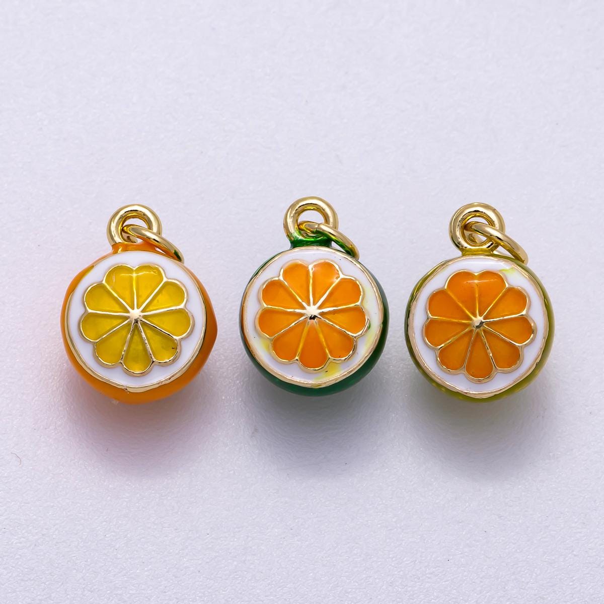 16K Gold Filled 14mm Mini Fresh Orange Fruit Enamel Charm Citrus Colorful Summer Dangle Accessory DIY Supply for necklace | Charms-00543
