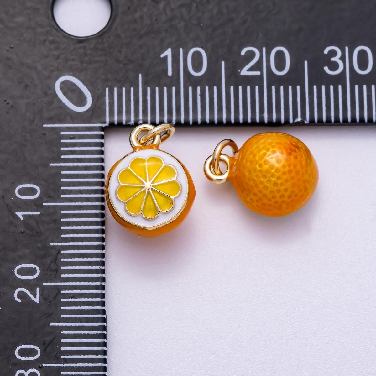 16K Gold Filled 14mm Mini Fresh Orange Fruit Enamel Charm Citrus Colorful Summer Dangle Accessory DIY Supply for necklace | Charms-00543