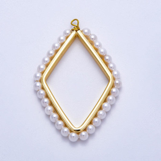 16K Gold Filled 41mm Shell Pearl Open Rhombus Geometric Charm Beach Wedding Accessory Custom Earrings boho theme diy supply | Charms-00547