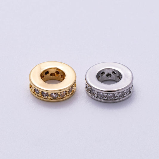 16K Gold Filled 10mm Micro Paved CZ Round Mini Spacer Rondelle in Gold & Silver Flat Circle Disc Bead for DIY Jewelry Making | Beads-00241