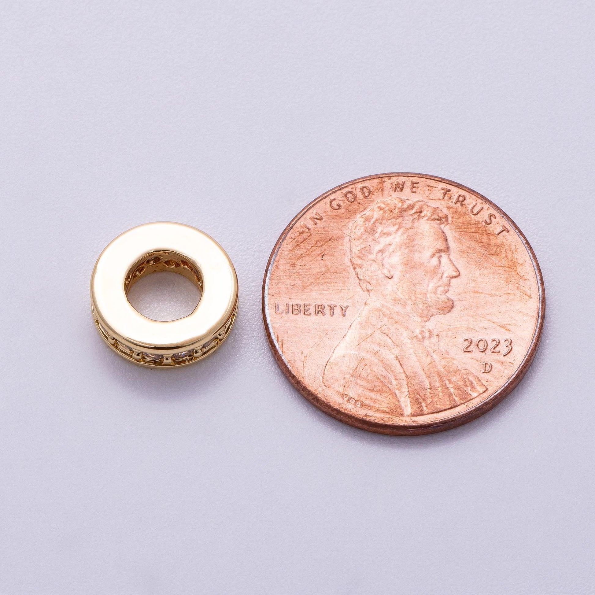 16K Gold Filled 10mm Micro Paved CZ Round Mini Spacer Rondelle in Gold & Silver Flat Circle Disc Bead for DIY Jewelry Making | Beads-00241