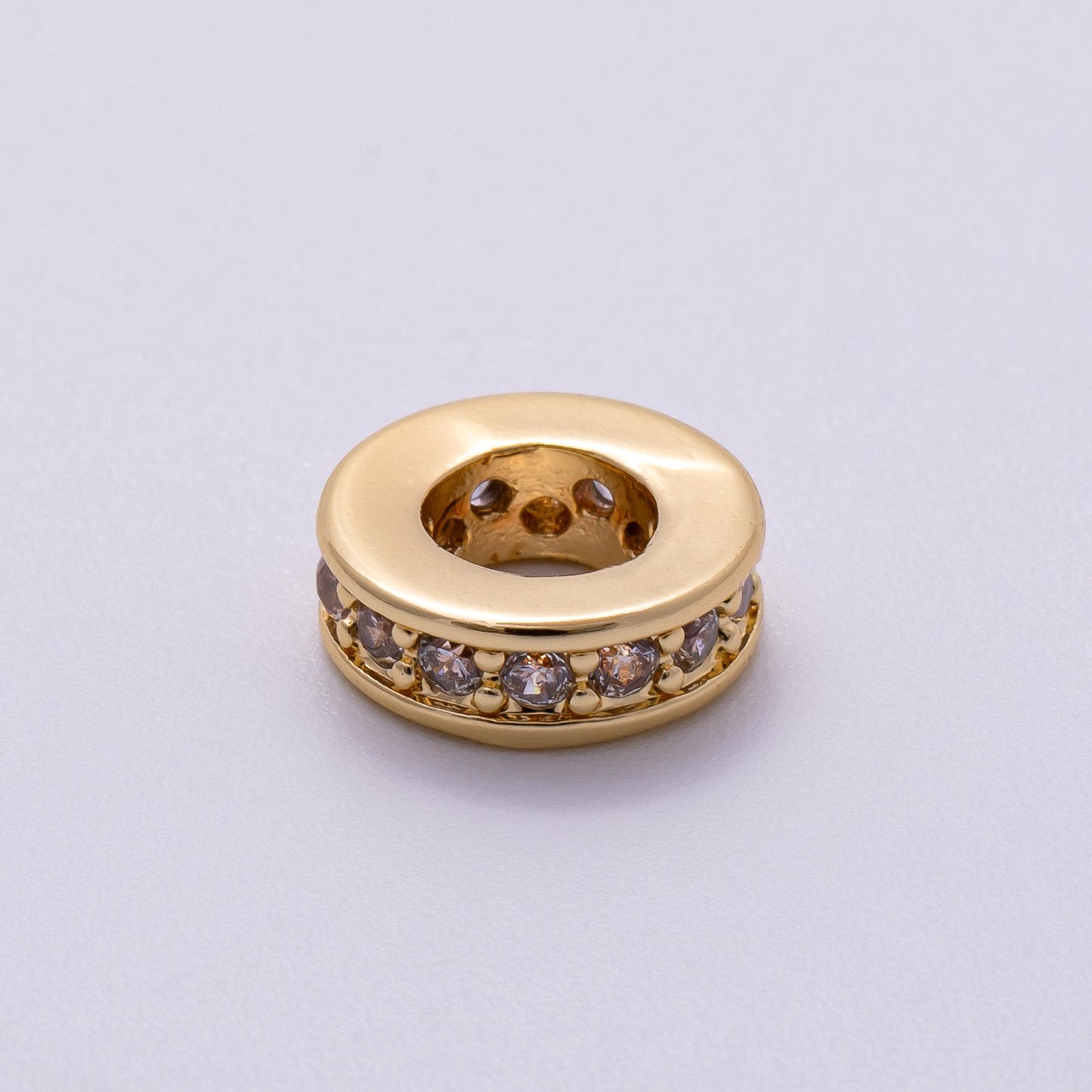16K Gold Filled 10mm Micro Paved CZ Round Mini Spacer Rondelle in Gold & Silver Flat Circle Disc Bead for DIY Jewelry Making | Beads-00241